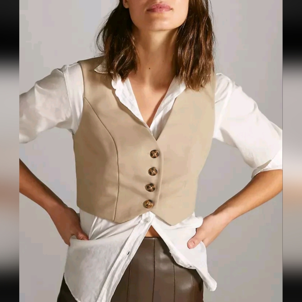 Anthropologie Mare Mare Beige Button-Down Vest / Top